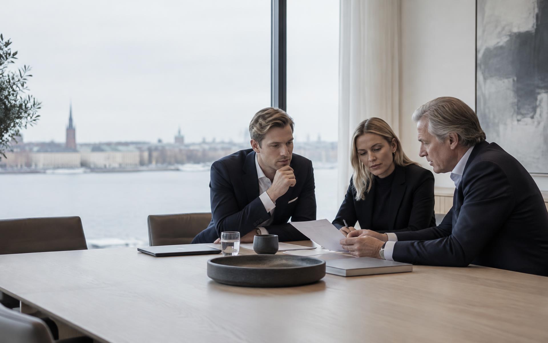 Entreprenörer och investerare granskar ett investeringsmemorandum tillsammans